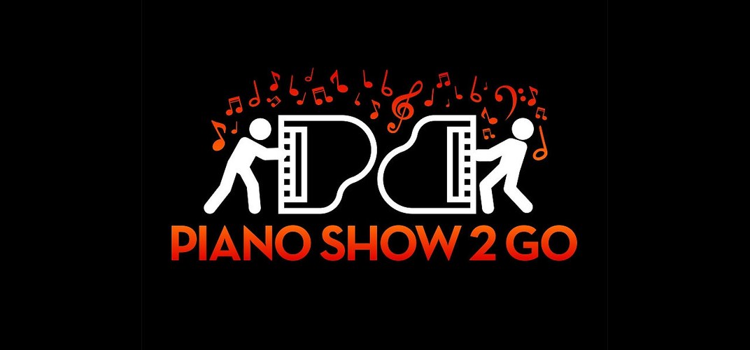 Piano Show 2 Go logo with two grand pianos and musical notes